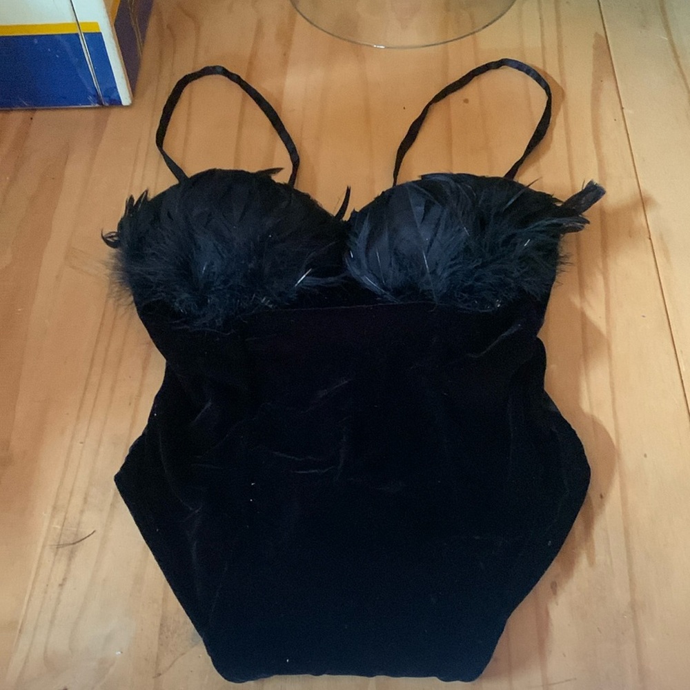 Victoria Secret black feather velvet .body top